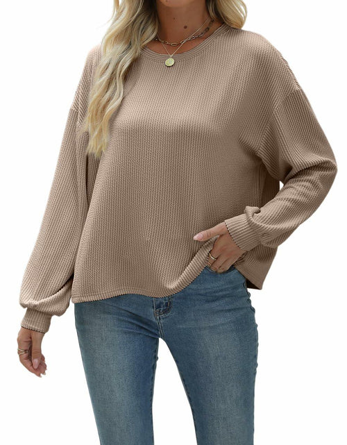 Load image into Gallery viewer, Nfsion Womens Ribbed Long Sleeve Crewneck Soft Top Khaki Size S
