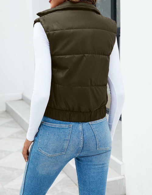 Load image into Gallery viewer, Fisoew Womens Faux Leather Puffer Vest Sleeveless Zip Up Black - Size S
