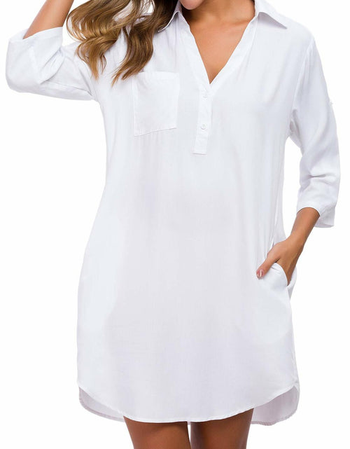 Load image into Gallery viewer, MANAIXUAN Women's Oversized Button Down Shirt Dress Casual 3/4 Sleeve XXL
