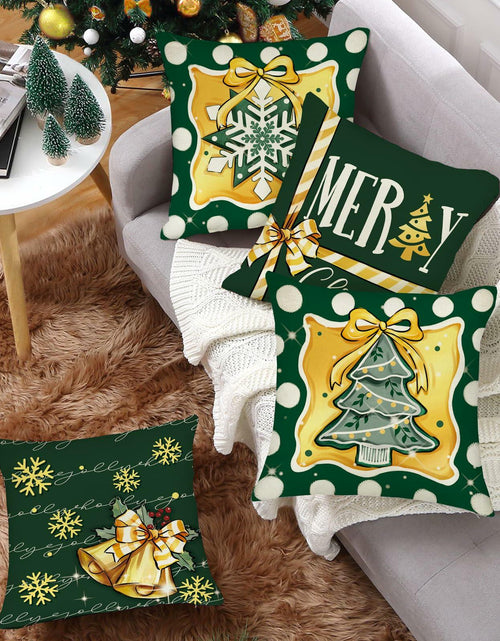 Load image into Gallery viewer, Fahrendom 4-Pack 16x16 Red Green Xmas Tree Snowflake Outdoor Pillow Covers
