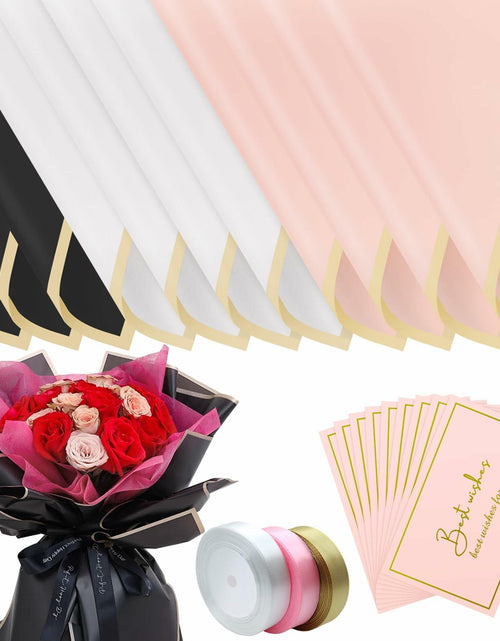 Load image into Gallery viewer, LOTMER 30 Sheets Flower Wrapping Paper, 3 Colors with 3 Ribbons &amp; 30 Cards
