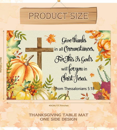 Vintage Thanksgiving Placemats Linen Pumpkin Leaves 12x18in 4PCS