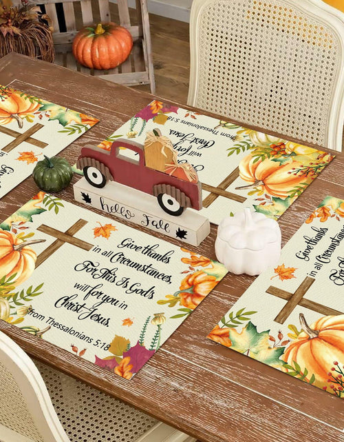Load image into Gallery viewer, Vintage Thanksgiving Placemats Linen Pumpkin Leaves 12x18in 4PCS

