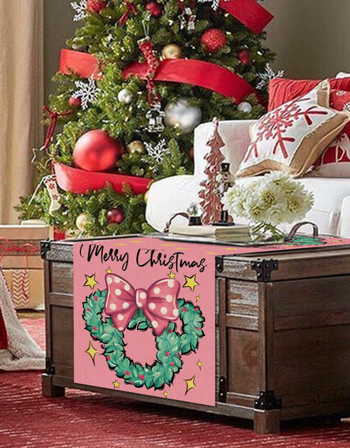 Load image into Gallery viewer, Seliem Christmas Wreath Table Runner Colorful Burlap 13x36 Inch Xmas Decor

