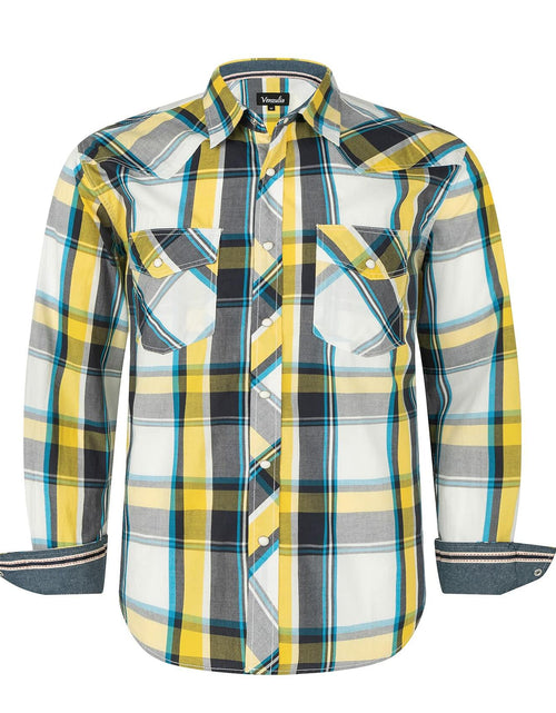 Load image into Gallery viewer, VENZULIA Men's Western Snap Long Sleeve Plaid Shirt White Size 2XL
