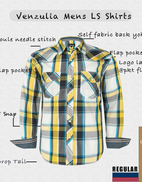 Load image into Gallery viewer, VENZULIA Men's Western Snap Long Sleeve Plaid Shirt White Size 2XL

