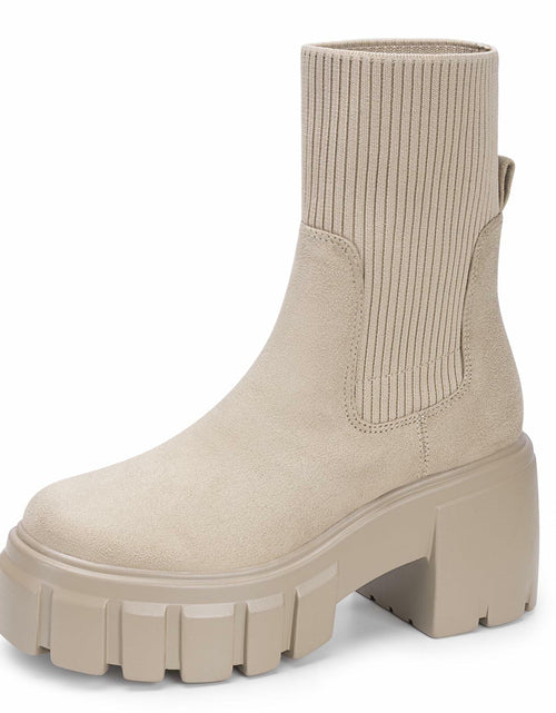 Load image into Gallery viewer, FITORY Women's Chelsea Ankle Boots Tan Size 11 Lightweight Chunky Heel
