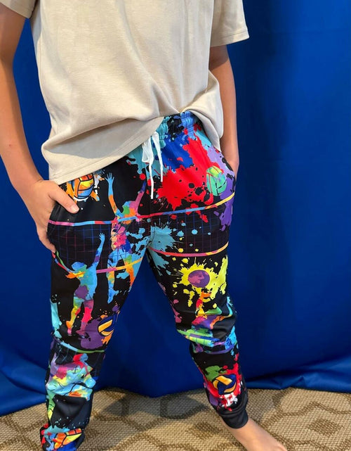 Load image into Gallery viewer, Idgreatim Boys Tie Dye Jogger Pants Volleyball Print Size 8-9 Cool Sweatpants
