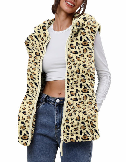 Load image into Gallery viewer, TFSDOD Womens Fuzzy Sherpa Fleece Vest Cozy Sleeveless Sweater White Leopard XXL
