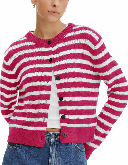 Load image into Gallery viewer, KIRUNDO Womens Cardigan Rose Red X-Small Cropped Button Down Knit Jacket
