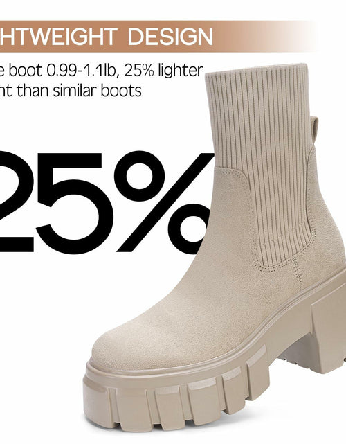 Load image into Gallery viewer, FITORY Women's Chelsea Ankle Boots Tan Size 11 Lightweight Chunky Heel
