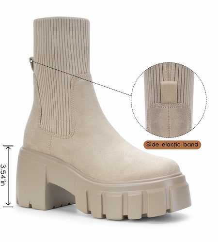 FITORY Women's Chelsea Ankle Boots Tan Size 11 Lightweight Chunky Heel