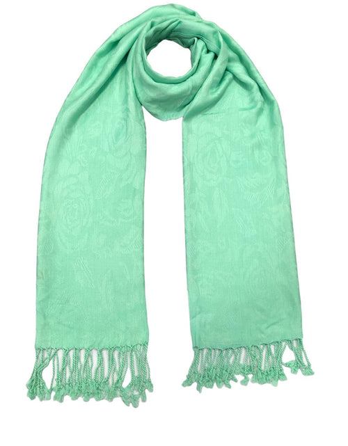 Load image into Gallery viewer, Elu Pashmina Shawl Large Flower Textured Sea Green Soft Wrap 78x28
