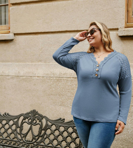 Hanna Nikole Women's Long Sleeve Shirt Trendy Grey Blue Size 20 Plus