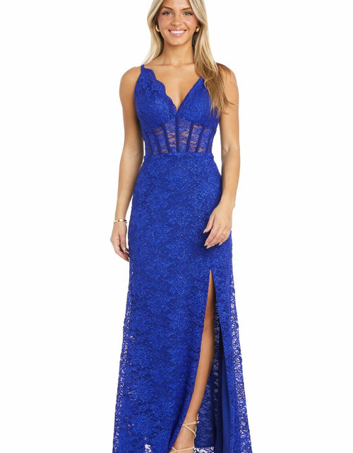 Load image into Gallery viewer, MORGAN AND CO. Plus Size Lace Whispers Corset Gown, Royal - Size 14
