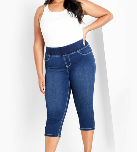 Avenue Women's Plus Size Pull On Cropped Denim Legging Mid Wash
