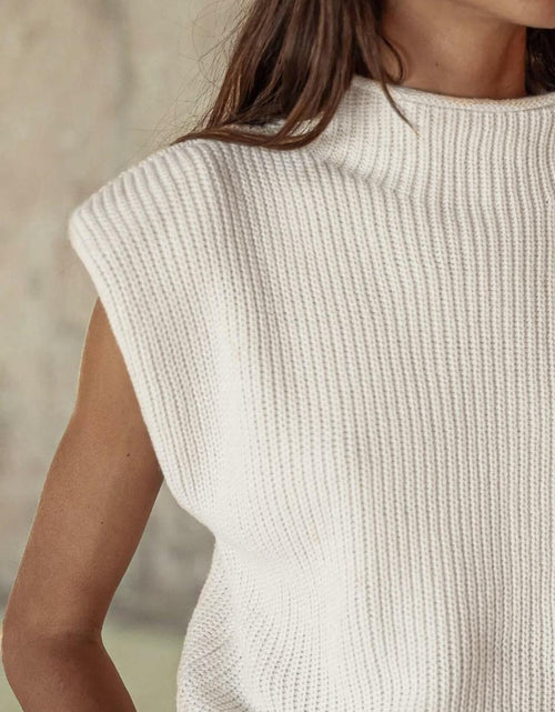 Load image into Gallery viewer, Hooever Women's White Turtleneck Sleeveless Knitted Sweater Vest Size S
