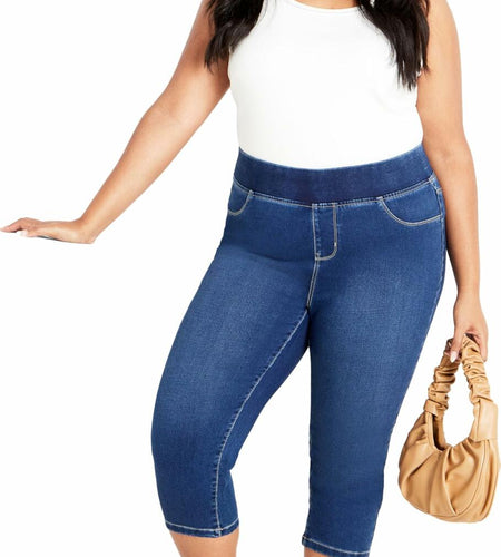 Avenue Women's Plus Size Pull On Cropped Denim Legging Mid Wash
