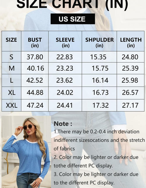 Load image into Gallery viewer, ZOOMOON Women's Blue Long Sleeve Tunic Top L Casual Pleated Front Crewneck
