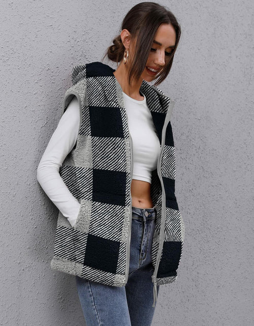 Load image into Gallery viewer, TFSDOD Womens Fuzzy Sherpa Fleece Vest Cozy Sleeveless Sweater Plaid- Size  M
