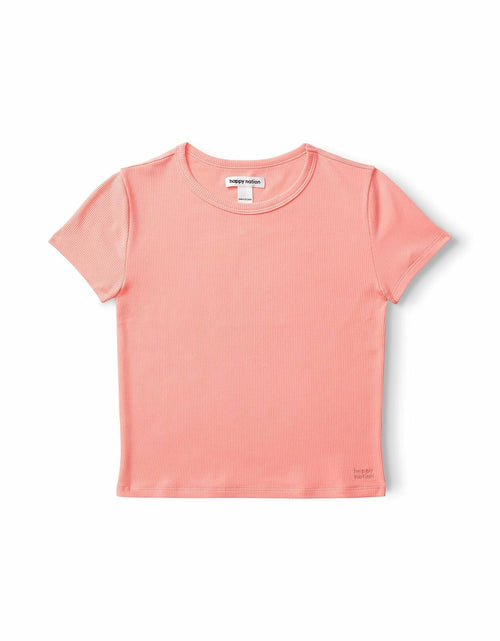 Load image into Gallery viewer, Happy Nation Ribbed Crop T-Shirt Peach Cosmo Large New Stylish Fit
