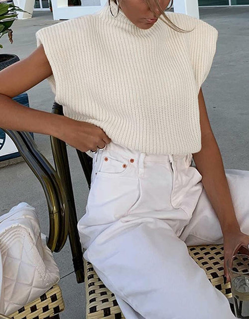 Load image into Gallery viewer, Hooever Women's White Turtleneck Sleeveless Knitted Sweater Vest Size S
