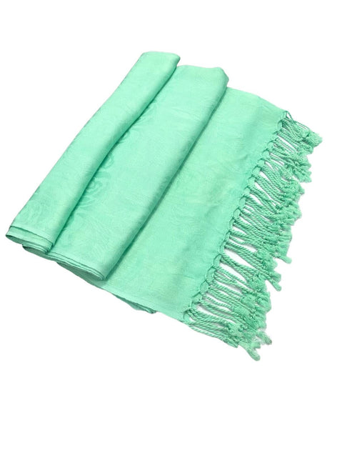 Load image into Gallery viewer, Elu Pashmina Shawl Large Flower Textured Sea Green Soft Wrap 78x28
