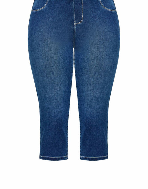 Load image into Gallery viewer, Avenue Women's Plus Size Pull On Cropped Denim Legging Mid Wash
