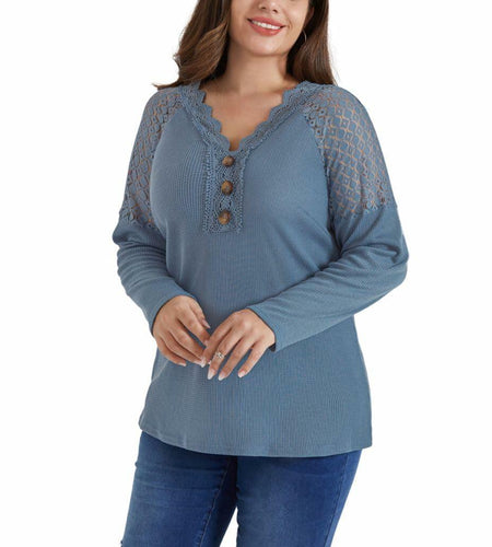 Hanna Nikole Women's Long Sleeve Shirt Trendy Grey Blue Size 20 Plus