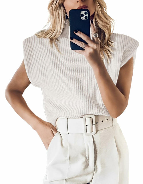 Load image into Gallery viewer, Hooever Women's White Turtleneck Sleeveless Knitted Sweater Vest Size S
