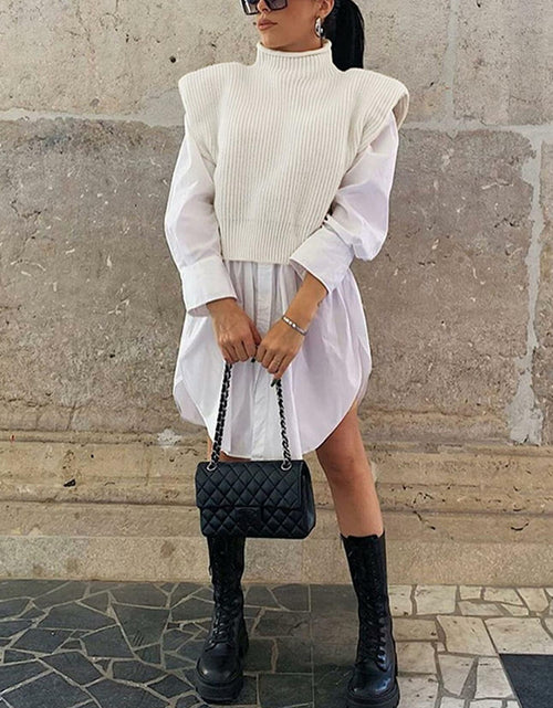 Load image into Gallery viewer, Hooever Women's White Turtleneck Sleeveless Knitted Sweater Vest Size S
