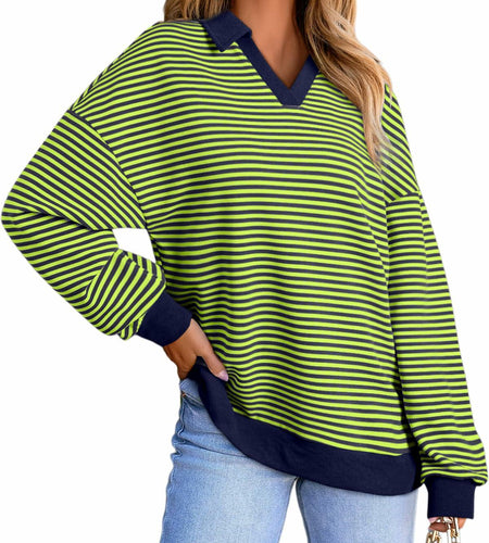 AlvaQ Women's Oversized Black Sweatshirt Large V Neck Long Sleeve 2024