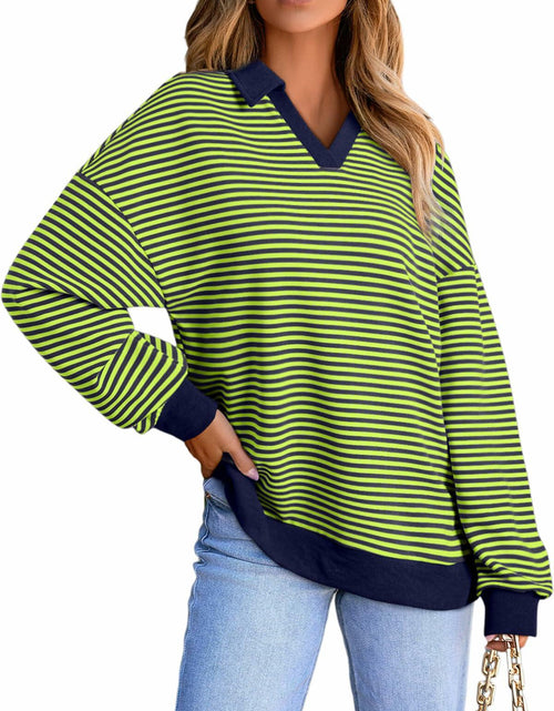 Load image into Gallery viewer, AlvaQ Women's Oversized Black Sweatshirt Large V Neck Long Sleeve 2024

