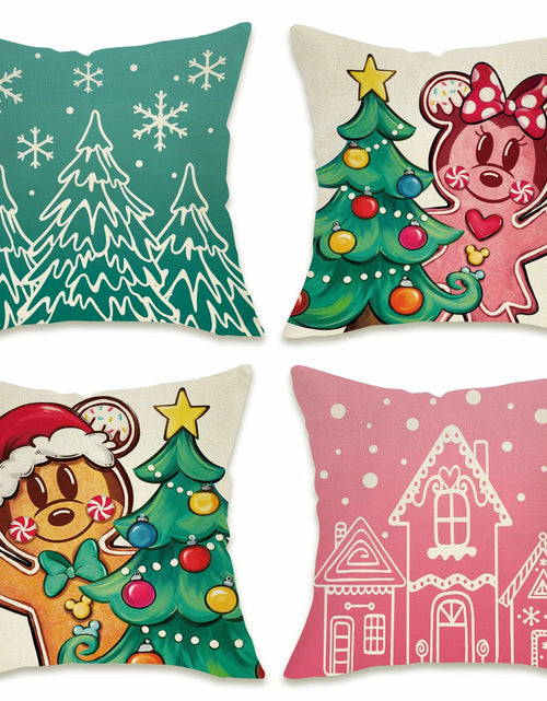 Load image into Gallery viewer, Fahrendom 4-Pack 18x18 Magenta Christmas Gingerbread Man Pillow Covers Set
