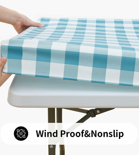 Smiry Rectangle Waterproof Vinyl Picnic Tablecloth 30x72 White Orange Plaid