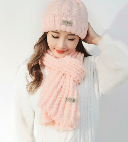 Wander Agio Women's Winter Wool Knit Beanie & Scarf Set Pink 3pc