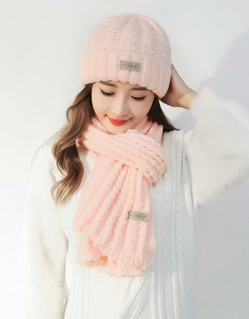 Load image into Gallery viewer, Wander Agio Women's Winter Wool Knit Beanie &amp; Scarf Set Pink 3pc

