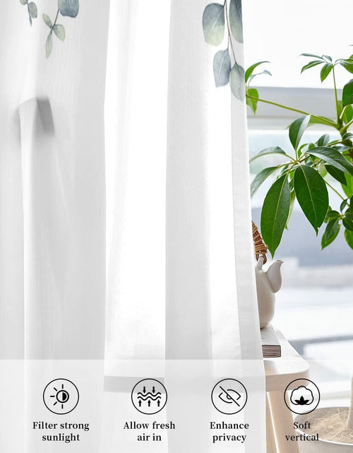 Load image into Gallery viewer, Thanksgiving Pumpkins Eucalyptus Sheer Curtains 84in 2 Panels Blue White
