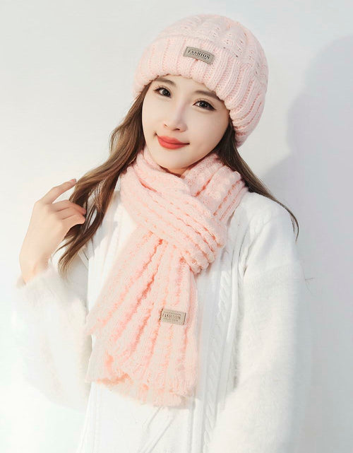 Load image into Gallery viewer, Wander Agio Women's Winter Wool Knit Beanie &amp; Scarf Set Pink 3pc
