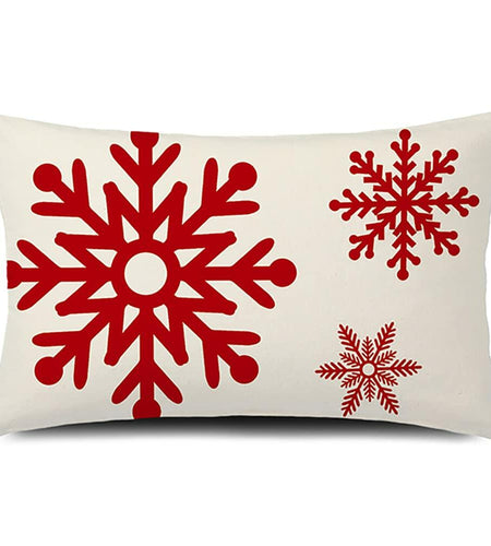 GTEXT Christmas Pillow Cover Red Snowflakes Linen 20x12 Inch Holiday Decor