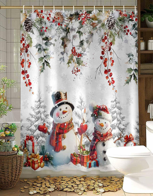 Load image into Gallery viewer, Christmas Snowman Shower Curtain 72x72in Waterproof Fabric Farmhouse 12 Hooks
