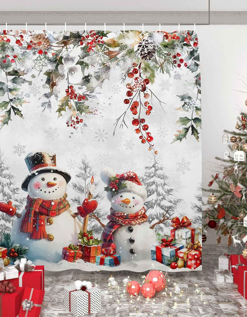 Load image into Gallery viewer, Christmas Snowman Shower Curtain 72x72in Waterproof Fabric Farmhouse 12 Hooks
