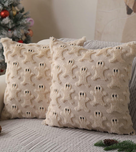Allorry 2-Pack 18x18 Beige Gingerbread Christmas Pillow Covers Soft Plush Fur
