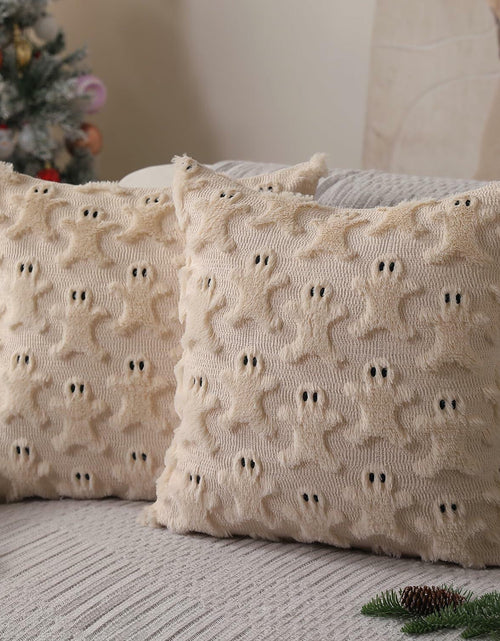 Load image into Gallery viewer, Allorry 2-Pack 18x18 Beige Gingerbread Christmas Pillow Covers Soft Plush Fur
