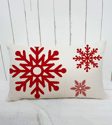 GTEXT Christmas Pillow Cover Red Snowflakes Linen 20x12 Inch Holiday Decor