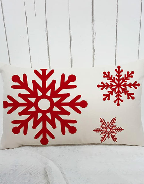 Load image into Gallery viewer, GTEXT Christmas Pillow Cover Red Snowflakes Linen 20x12 Inch Holiday Decor
