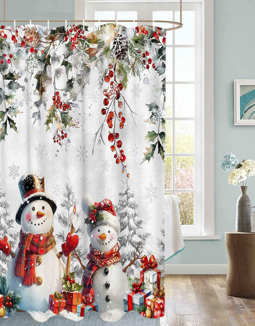 Load image into Gallery viewer, Christmas Snowman Shower Curtain 72x72in Waterproof Fabric Farmhouse 12 Hooks
