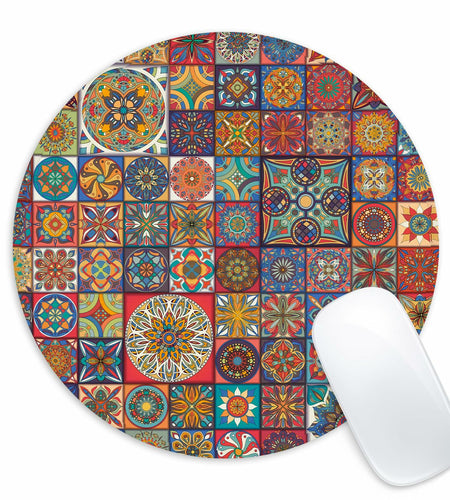 Boho Round Mouse Pad 8.7in Non-Slip Rubber Base Home Office Decor