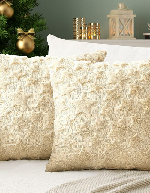 Load image into Gallery viewer, Set of 2 Christmas Pillow Covers 18x18 Cream Beige Plush Velvet Soft Throw

