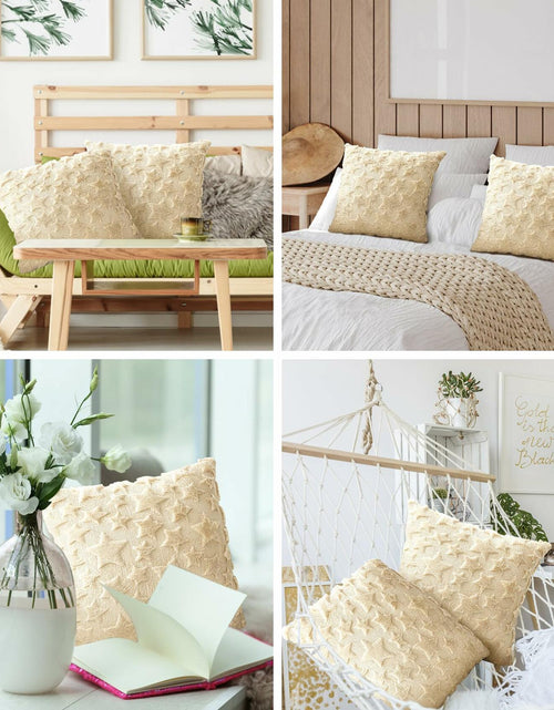 Load image into Gallery viewer, Set of 2 Christmas Pillow Covers 18x18 Cream Beige Plush Velvet Soft Throw
